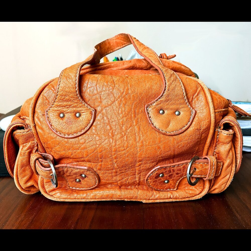 CBGB & OMFUG Genuine Pebbled Leather Mini-Bag with Accessories.